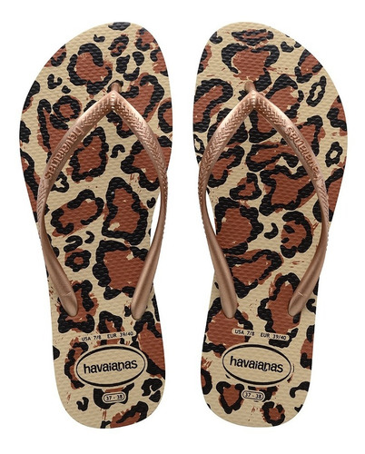 Imagen 1 de 6 de Ojota Havaianas Slim Animals Gris Arena Rose Gold Mujer