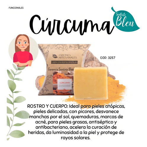 Jabon Artesanal C/ Cúrcuma Piel Seca E Irritada Cicatrizante