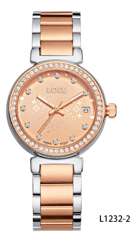 Reloj Mujer Loix L1232-2 Plateado Con Oro Rosa, Tablero Rose