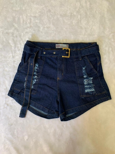 Imagem 1 de 2 de Short Jeans Feminino Plus Size Com Amarração Cintura Alta