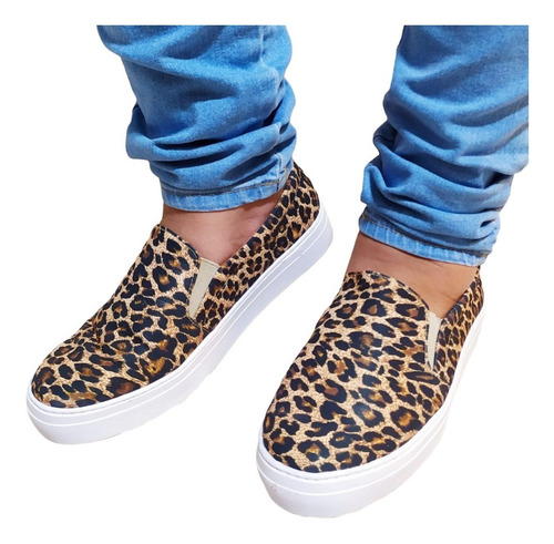 Imagem 2 de 7 de Slip On Tenis Feminino Casual Animal Print Onça Oncinha