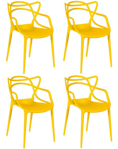 Kit 4 Cadeiras Allegra Empilhável Magazine Decor Cor Amarelo Império Brazil Business