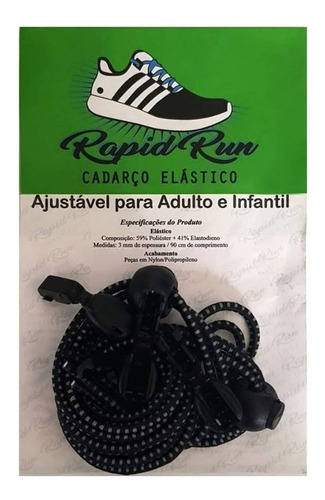  Rapid Run Fantasy cadarço elástico esporte corrida preto branco cor preto e branco