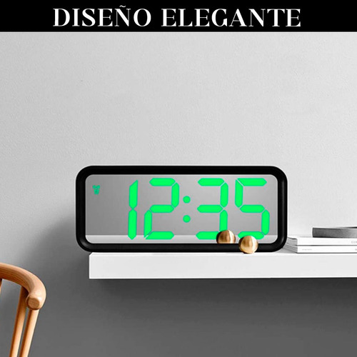 Reloj Led Despertador Alarma Espejo Digital Inteligente Blanco/nros Verdes