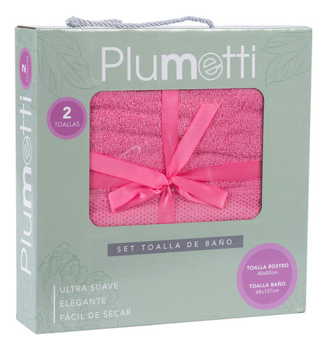 Set 2 Toallas Baño 40x80 Y 68x137 Caja 70% Algodón Plumetti