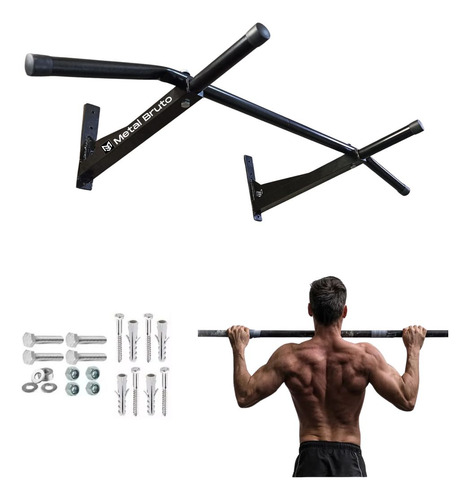 Barra Fixa De Parede Ergonômica Metal Bruto Cor Preto