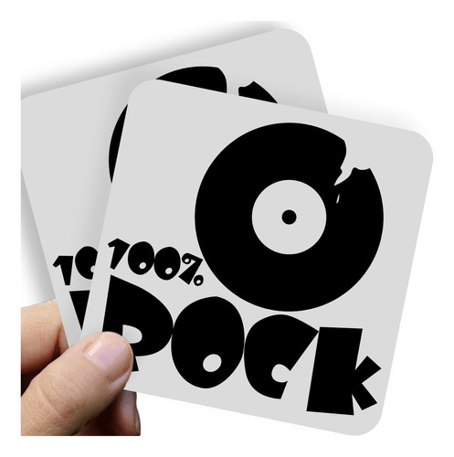 Adesivo Kit C/2 - 7x7cm - 100% Rock Disco De Vinil Música