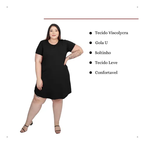 Roupa Feminina Plus Size Vestido Curto Reto De Manga