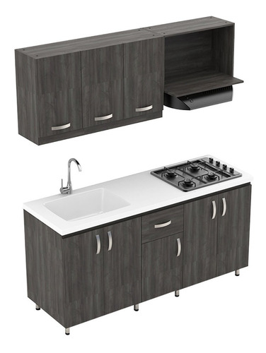 Cocina Integral Ambar 180x60cm + Mesón Lavaplatos + Estufa