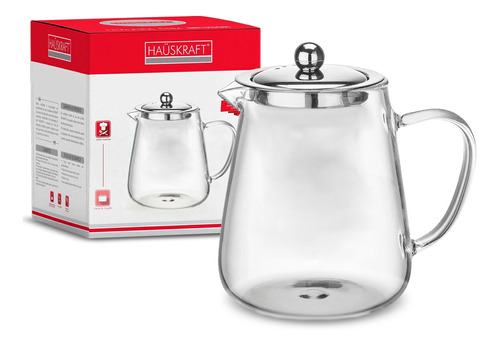 Chaleira Com Infusor Vidro Bule Inox Chá 750ml Hauskraft