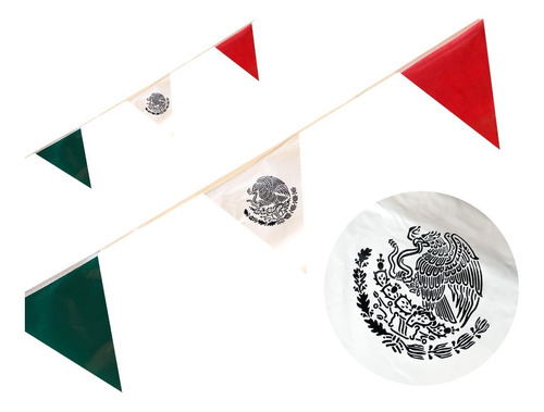 Tira Banderín Bandera México Escudo 50m Plastico Polietileno
