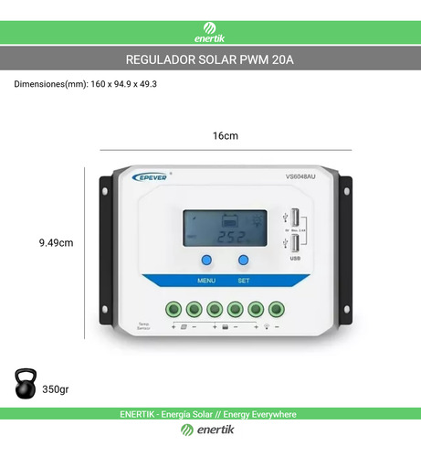 Regulador De Carga Para Panel Solar 20a Con Usb Epever