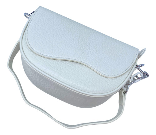Bolsa Crossbody Tipo Saddle Bag Con Correa Ancha Blanco Lisa Níquel Blanco