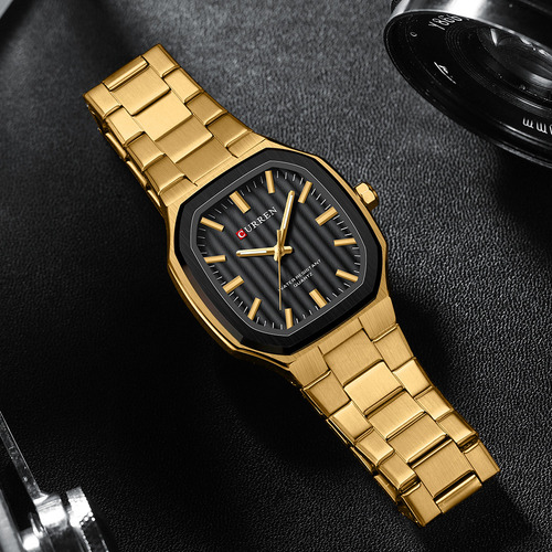 Relojes Impermeables De Acero Inoxidable Curren Fashion Para Color Del Fondo Dorado/negro