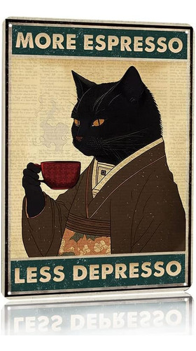 Póster Vintage De Café De Gato Negro More Espresso Less Depr