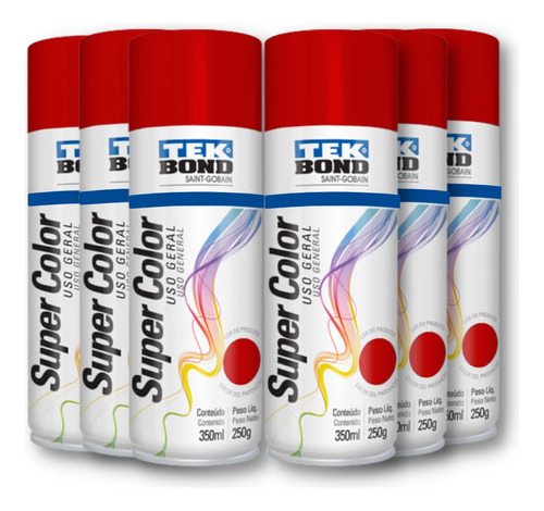 Tinta Spray Tek Bond Vermelho Uso Geral 350ml Emb. C/ 06