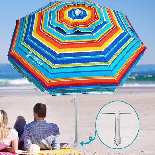 Sombrilla De Playa Para Arena, Resistente Al Viento, 6.5ft. Color Nombre Del Diseño