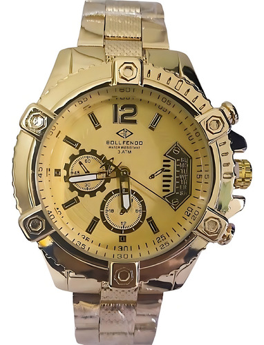 Relógio Aço Masculino Resistente Água Dourado Pesado Luxo