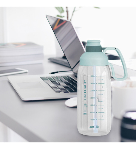 J0s Botella De Agua De 1800 Ml Con Marcador Y Pajita Para