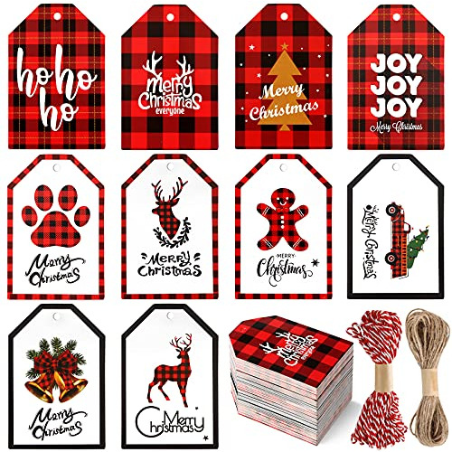 Christmas Gift Tags 100pcs Buffalo Plaid Paper Tags Red...
