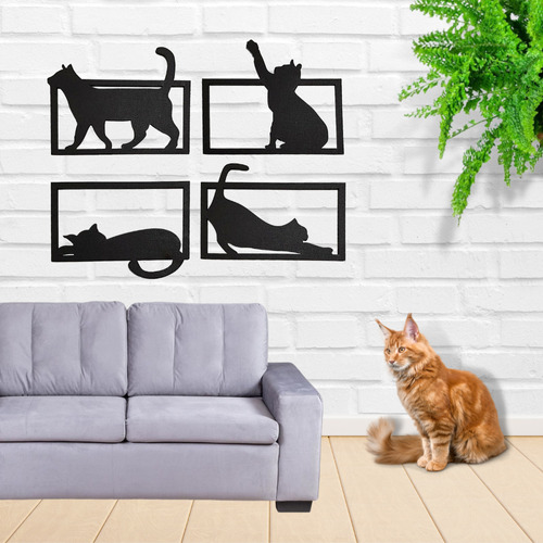 Plaquinha Decorativa Mdf Preto De Gatos Para Parede Promoção