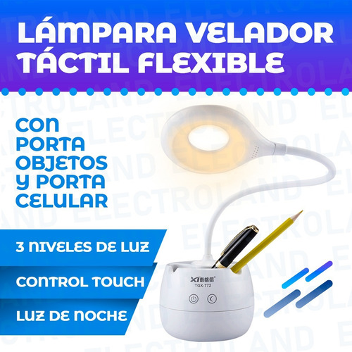 Velador Led Touch Lampara Mesa Carga Usb Inalambrica Color De La Estructura Blanco