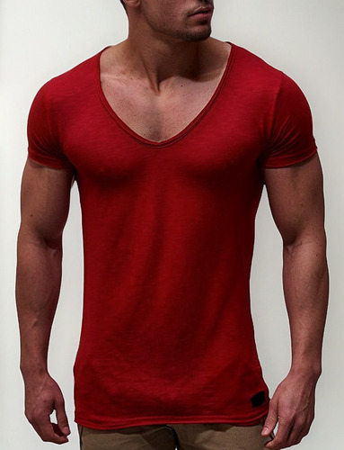 Camiseta Casual Con Cuello En V Manga Corta Deportiva De