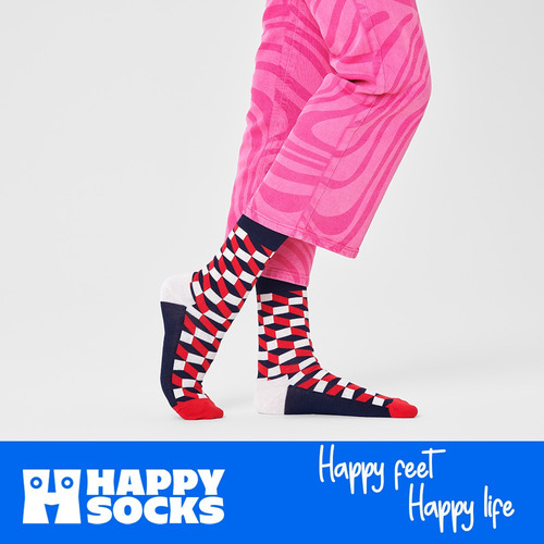 Calcetines Originales Happy Socks Diseño Óptico Reforzado Rojo / Azul Estampado 26 Cm - 30 Cm Del Pie