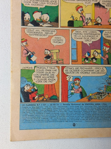Gibi Antigo Zé Carioca Ano 74. Hq Raro Zé Carioca N 1167. Gibis Disney (Usado)