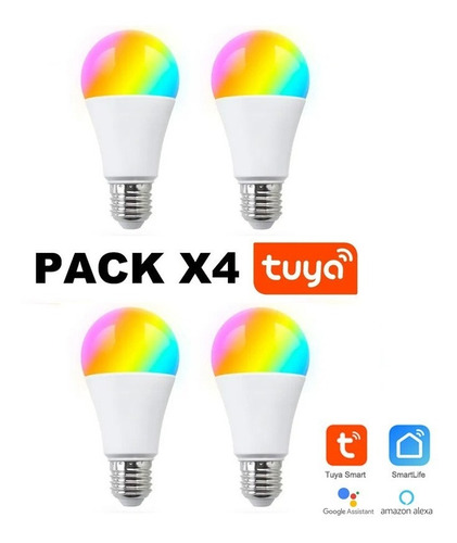 Lampara Led Tuya Smart Wi-fi Rgb + W 9w Luz Fría Pack X 4