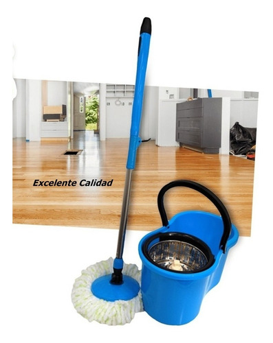 Imagen 5 de 6 de Balde Lampazo Centrifuga Acero Giratorio Spin Mop 2 Mopas