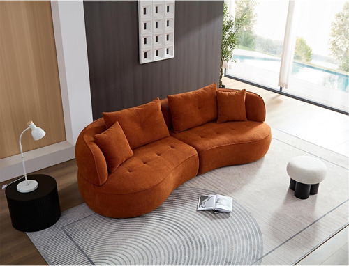 Sofa Modular Biplaza Curvado Lunar Boucle Premium Naranja