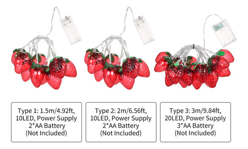 Cadena De Luces Strawberry: 20 Led Para Festivales Y Fiestas
