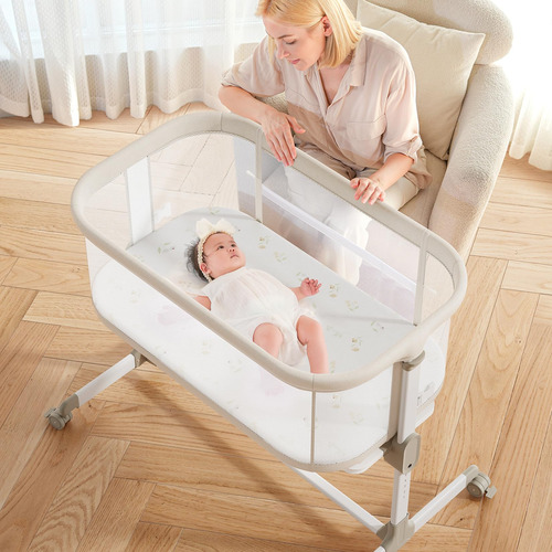 Moisés De Malla Ajustable Para Bebé Con Ruedas, Color Beige