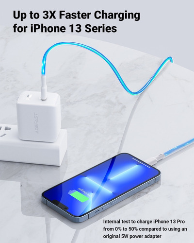 Tubo Cargador Pd 20w Carga Rápida Salida Usb Acefast Color Blanco