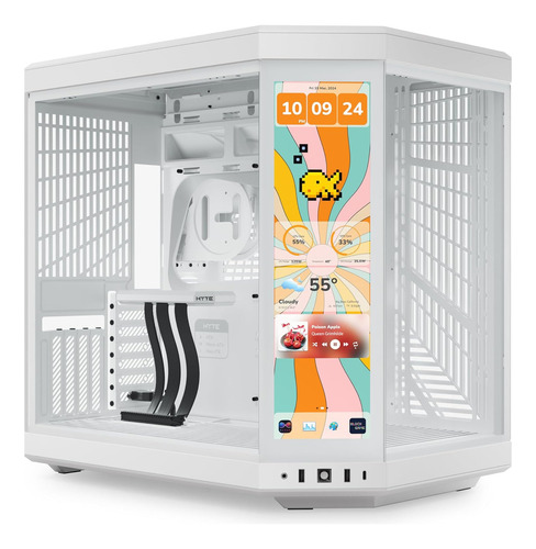 Gabinete de jogos Hyte Y70 Touch Infinite Eatx com USB-c temperado branco