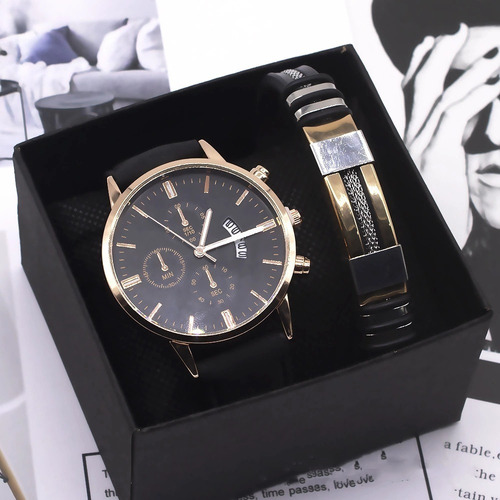 Reloj Hombre Dama Moda Casual Pulsera Caja Regalo Kit Pareja