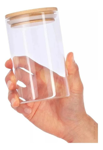 Frasco Vidrio Hermético Contenedor Tapa Bambu 600ml Taper Alacena 12cm X 8cm Color Transparente