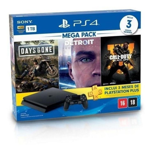 Sony PlayStation 4 Slim 1TB Hits Bundle: Days Gone/Detroit: Become Human/Call of Duty: Black Ops 4 cor  preto onyx