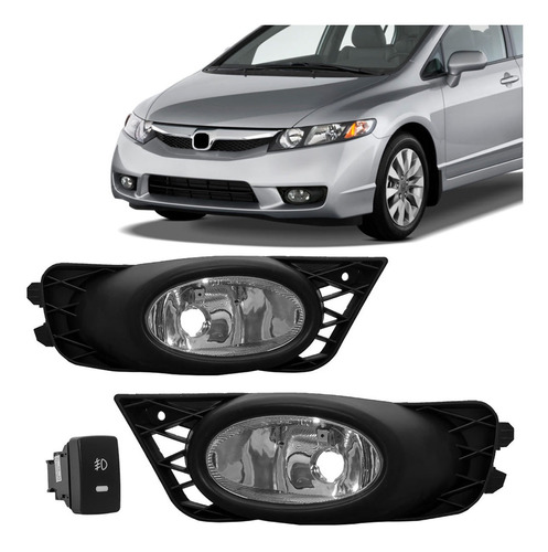 Kit Farol Milha Civic 2009 2010 2011 Com Moldura