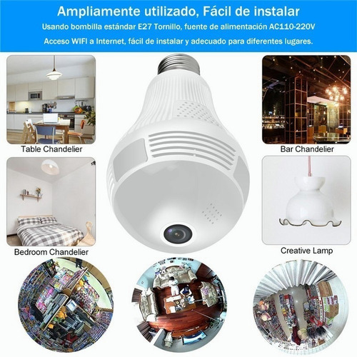 Imagen 9 de 10 de Camara Wifi 360º Bombilla Visión Nocturna 1080p