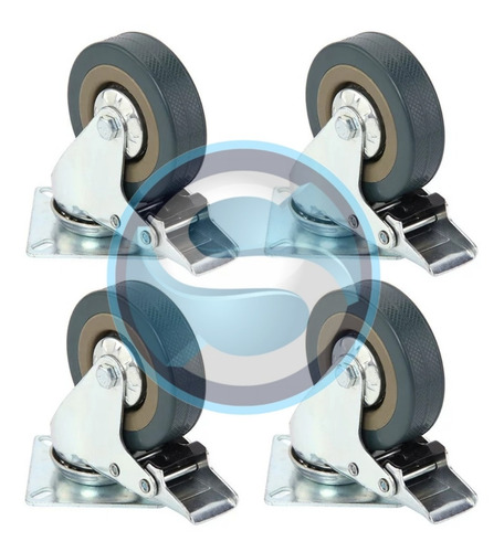Imagen 4 de 4 de Rueda Giratoria Con Freno 50mm Goma-metal 4 Unidades