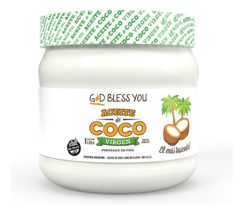 Aceite De Coco Virgen God Bless You 1 Litro Prensada En Frío