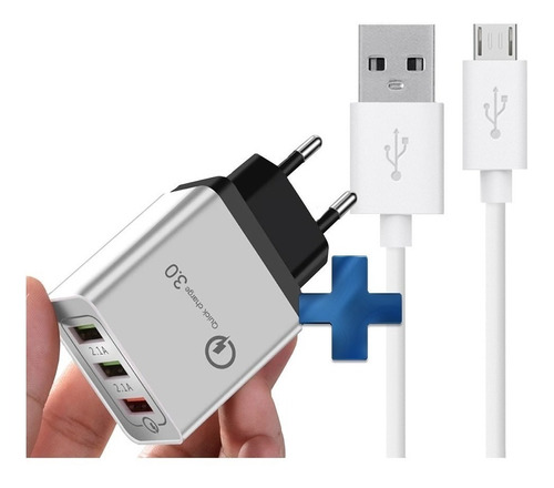 Ficha Cargador 3 Puertos + Cable Micro Usb 1.2mts - Apa