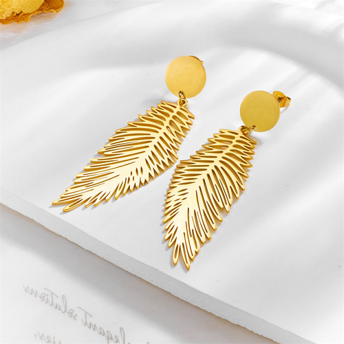 Pendientes Colgantes En Forma De Pluma De Acero Inoxidable 3