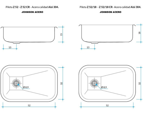 Imagen 4 de 7 de Pileta Cocina Johnson Acero Bacha Simple Zz52/18 Mm
