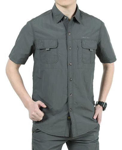 Camisa Tipo Cargo Militar De Manga Corta Para Hombre, Camisa