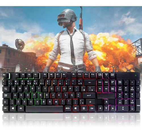 Teclado Gamer Semi Mecânico Led Iluminado Abnt2 Usb Pc T9