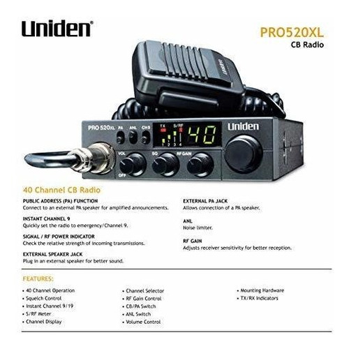 Pro520xl Pro Serie Radio Cb 40 Canales. Diseño