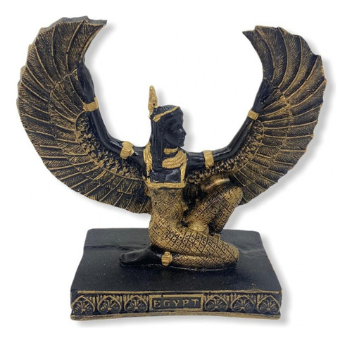 Escultura Egipcia Isis Asas Abertas Dourada 10 Cm Resina Cor Dourado-escuro